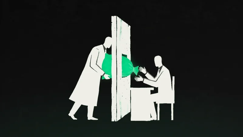 Ilustracija čoveka za stolom koji kroz otvor u zidu prima težak džak, dok ga sa druge strane zida gura vlasnik u dugom kaputu, kao prikaz kako je novac vlasnika Mančester sitija ulazio kao sponzorstvo.